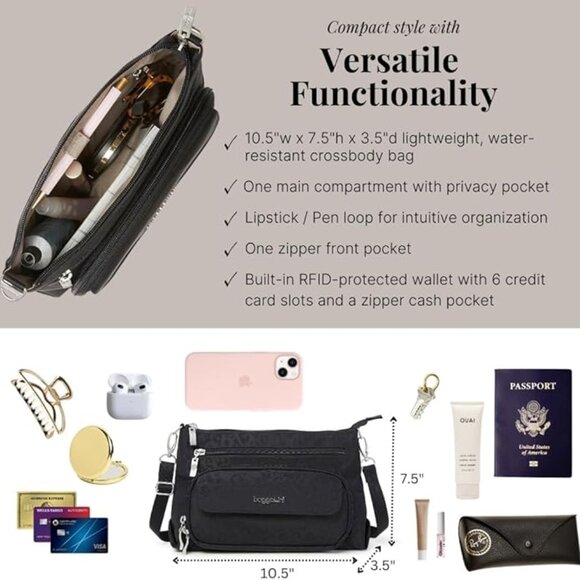 baggallini Black Velvet Original Everyday Bag/NWT - Picture 10 of 15